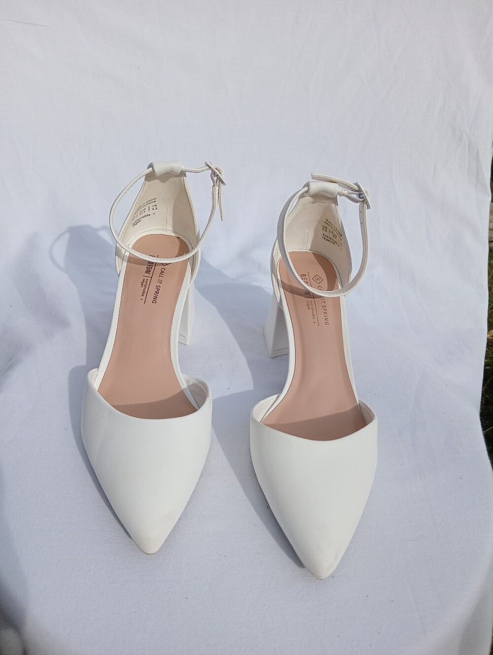 Call It Spring "Daliaa" White Pointed-Toe Ankle-Strap Block Heels Size 6.5